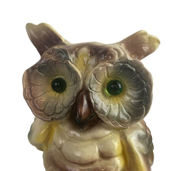 Vintage Large Ceramic Hand Painted Kitschy  Owl Statue Figurine Marble Eyes 8.75 - Picture 12 of 12
